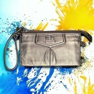 Coach Metallic Bronze Gold Pleated Front Wristlet - “Sanna”